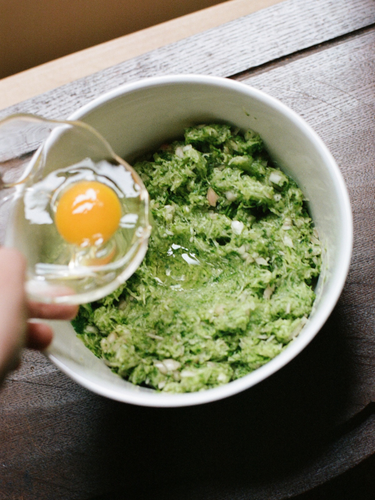 Grated zucchini and egg