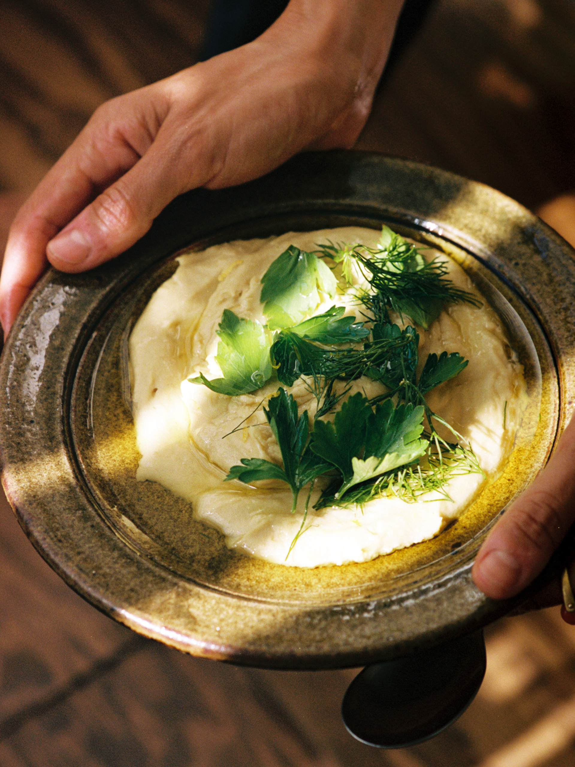 Fava bean purée on a plate